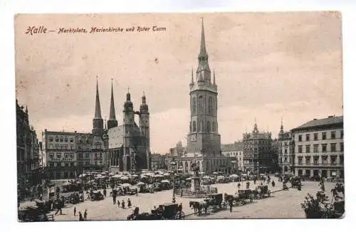 Litho Ak Halle Marktplatz Marienkirche und Roter Turm 1907