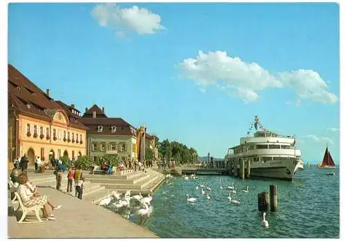 Ak Überlingen Bodensee Landungsplatz Hafen neue Uferpromenade