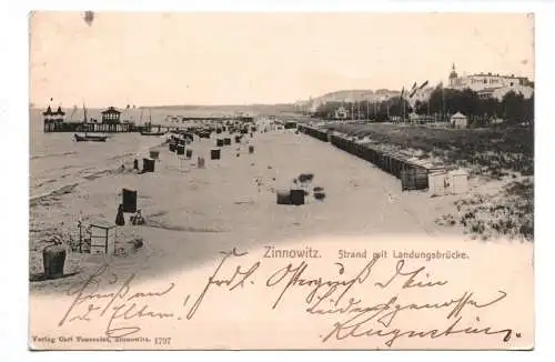 Litho Ak Zinnowitz Strand mit Landungsbrücke 1904