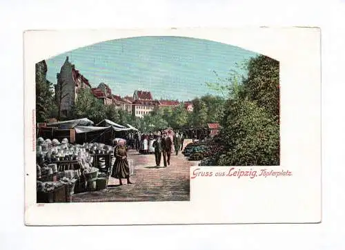 Ak Gruss aus Leipzig Töpferplatz Menschen auf dem Markt