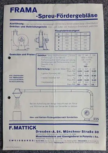 Originaler alter Prospekt FRAMA Spreu Fördergebläse Maschinen Eisengießerei