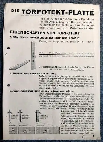 Die Torfitekt Platte Eduard Dyckerhoff alter Prospekt Baustoffe