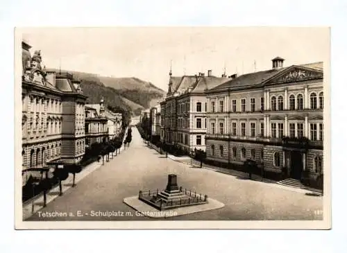 Ak Tetschen Bodenbach Schulplatz mit Gartenstraße 1928 Děčín Tschechien