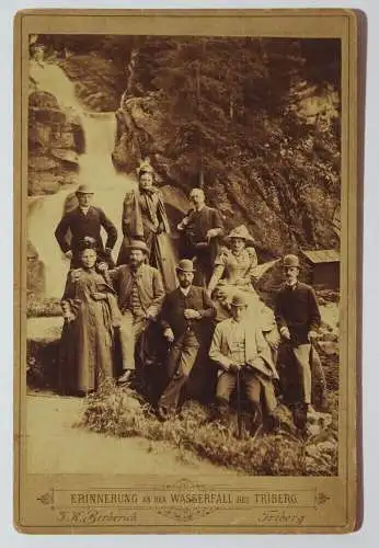 Kabinettfoto Reisegesellschaft Triberg Schwarzwald 1890er Wasserfall