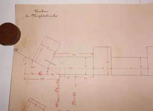 Technische Handzeichnung Umbau der Müglitzbrücke Widerlagsschichten um 1880 ! 