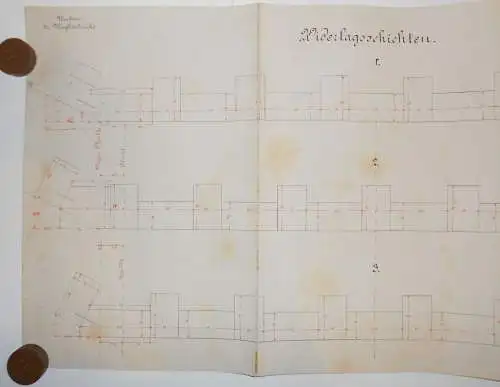Technische Handzeichnung Umbau der Müglitzbrücke Widerlagsschichten um 1880 ! 