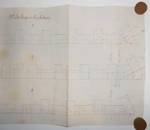 Technische Handzeichnung Umbau der Müglitzbrücke Widerlagsschichten um 1880 ! 