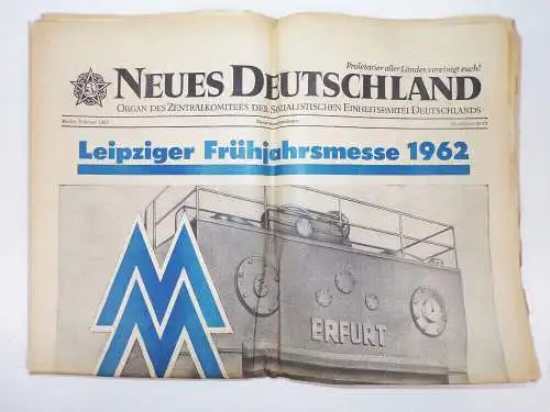 Neues Deutschland DDR Zeitung Berlin Februar 1962 Leipziger Frühjahrsmesse