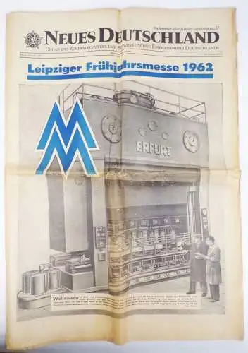 Neues Deutschland DDR Zeitung Berlin Februar 1962 Leipziger Frühjahrsmesse