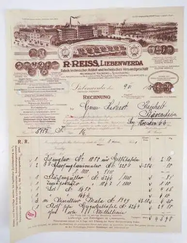 Litho Rechnung Reiss Liebenwerda 1920 Meßgeräte Tischlerei Schlosserei