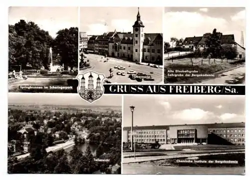 Ak Gruss aus Freiberg Sachsen Springbrunnen im Scheringerpark 1979