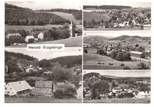 Ak Herold Erzgebirge Teilansicht Oberschule Kirche Kalkwerk 1984
