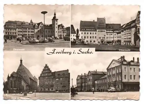 Ak Freiberg in Sachsen Obermarkt Dom und Museum Bahnhof 1966