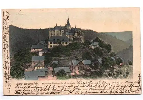 Litho Ak Burg Lauenstein Fränkische Thüringische Grenzwarte K B Bahnpost 1904