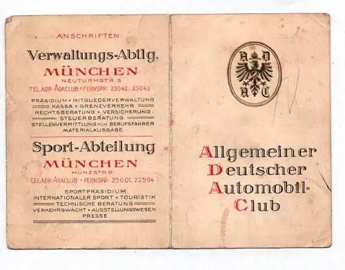 ADAC Mitgliedsausweis 1925 Siegmar Sachsen