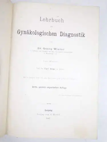 Lehrbuch der gynäkologischen Diagnostik 1907 Winter Frauenheilkunde Buch