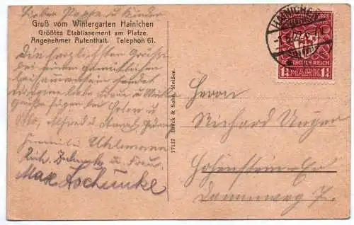 Ak Wintergarten Hainichen Sachsen 1922