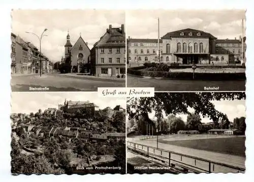 DDR Ak Gruß aus Bautzen Steinstraße Bahnhof 1965