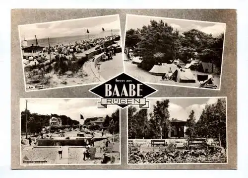 DDR Ak Gruß aus Baabe Rügen Strand Zeltplatz Strandpromenade 1965