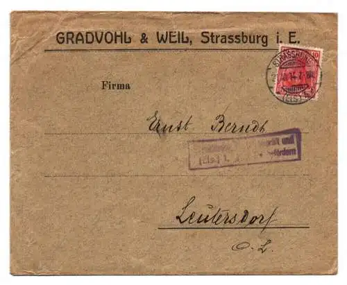 Brief DR Gradvohl Weil Strassburg iE nach Leutersdorf 1914