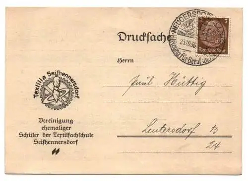 Textilia Seifhennersdorf Drucksache 1936 Vereinigung ehemaliger Schüler