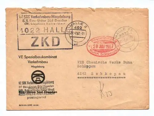 Brief VE SBK Verkehrsbau Magdeburg BT Bau Union Süd Dresden 1967 Halle