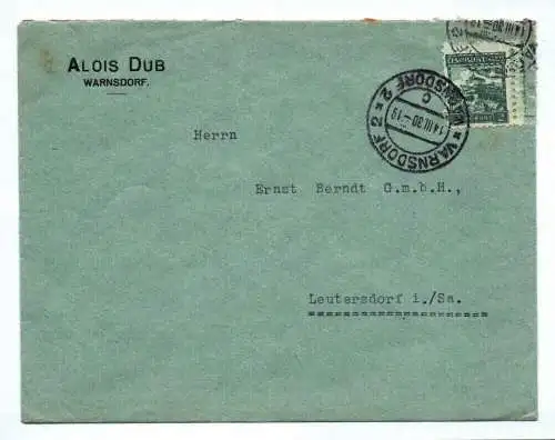 Briefkuvert 1930 Warnsdorf Alois Dub an Ernst Berndt GmbH