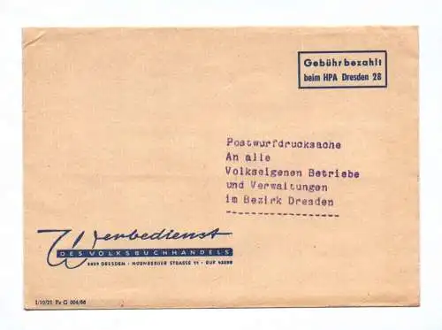 Brief Werbedienst des Volksbuchhandels Dresden DDR