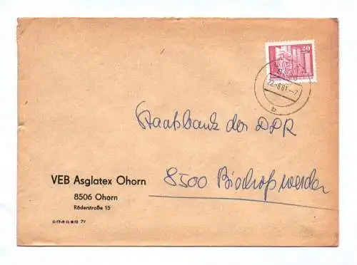 Brief VEB Asglatex Ohorn 1981 an Staatsbank der DDR