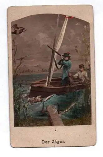 CDV Fotografie Der Jäger koloriert um 1870 Nach der Natur Foto 