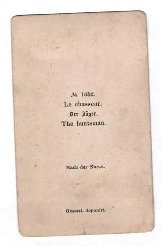 CDV Fotografie Der Jäger koloriert um 1870 Nach der Natur Foto 