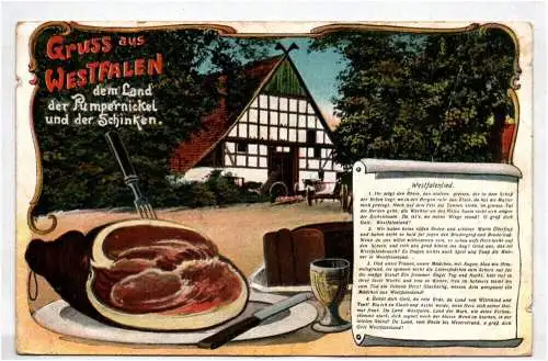 Ak Gruss aus Westfalen Pumpernickel Schinken 1914 Westfalenlied 