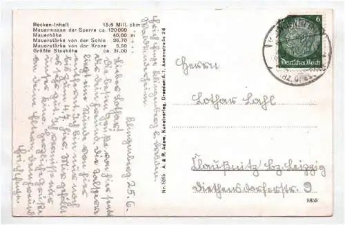 Ak Talsperre Klingenberg Sachsen 1940