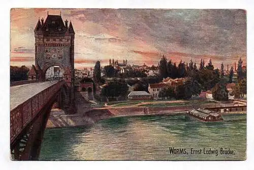 Ak Worms Ernst Ludwig Brücke 1915