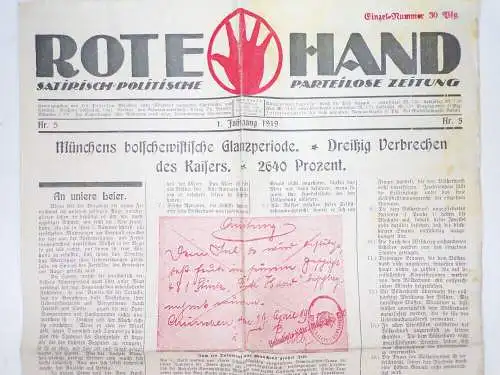 Rote Hand Satirisch Politische Parteilose Zeitung Nummer 5 von 1919 Ost Petersen