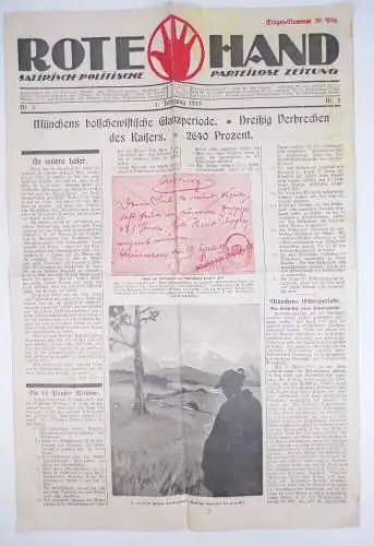 Rote Hand Satirisch Politische Parteilose Zeitung Nummer 5 von 1919 Ost Petersen