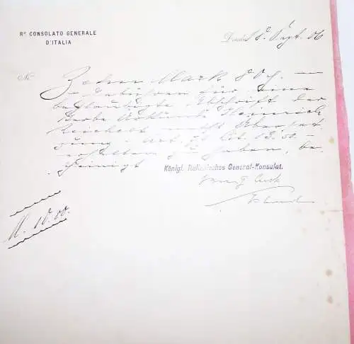 Mappe Dokumente Konsul verstorbener Dresden in Italien Nervi bei Genua 1906