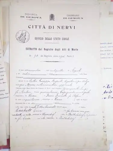 Mappe Dokumente Konsul verstorbener Dresden in Italien Nervi bei Genua 1906