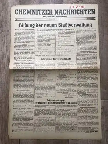 Zeitung Blatt Juli 1945 Mai Bildung neuer Stadtverwaltung Oberbürgermeister