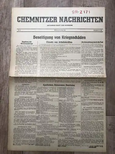 Zeitung Blatt Juli 1945 Mai Beseitigung Kriegsschäden Arbeitskräfte