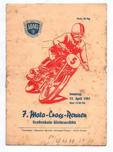 Programm 1 Motocross Rennen Großenhain Kleinraschütz 1961 DDR ADMV Motorsport