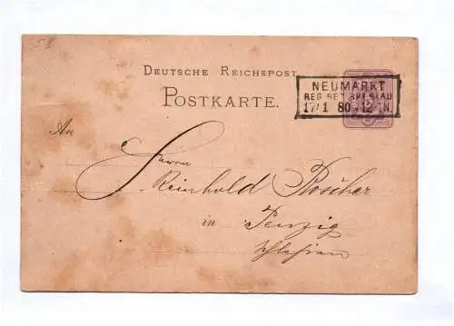 Ganzsache 1880 Neumarkt Regierungs Bezirk Breslau Schlesien Dreizeiler Stempel