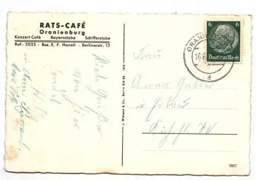 Ak  Oranienburg Rats Cafe um 1939