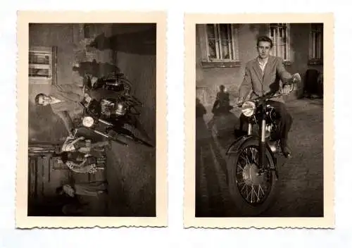 2 x Foto Mann mit Motorrad um 1960 Oldtimer