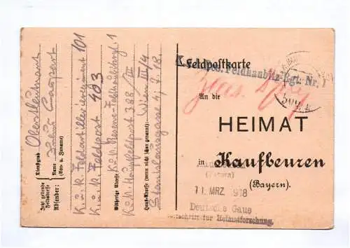 Kuk Feldpost Karte Reserve Feldhaubitz Regiment Nr 1 Stempel Oberstleutnant