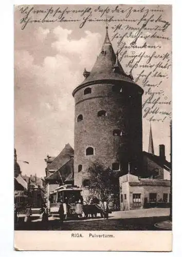 Ak Riga Pulverturm Straßenbahn 1918 Feldpost