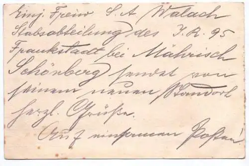 Kuk Feldpostkarte Frankstadt Bezirk Mährisch Schönberg Stempel 1917 IR 95