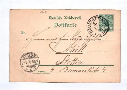 Ganzsache P20 mit Neustettin Stempel 1896 Stettin