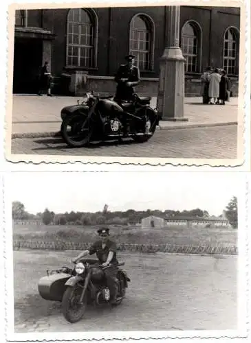 2 x Foto Volkspolizei Kradfahrer Motorrad Beiwagen Berlin 1958