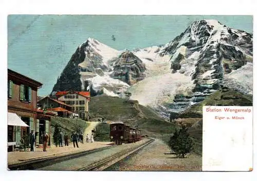 Litho Ak Station Wengernalp Eiger und Mönch Eisenbahn Bahnhof Haltestelle